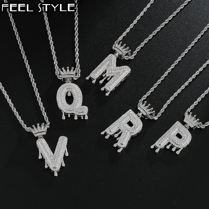 Hip Hop Iced Out Bling A-Z Drip Zircon Letters Necklaces For Men