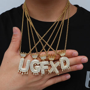 Hip Hop Iced Out Bling A-Z Drip Zircon Letters Necklaces For Men