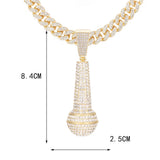 Hip Hop Iced Out Microphone Pendant Necklace Cuban Link Chain Jewelry