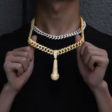 Hip Hop Iced Out Microphone Pendant Necklace Cuban Link Chain Jewelry