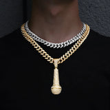 Hip Hop Iced Out Microphone Pendant Necklace Cuban Link Chain Jewelry