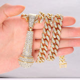 Hip Hop Iced Out Microphone Pendant Necklace Cuban Link Chain Jewelry