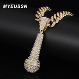 Hip Hop Iced Out Microphone Pendant Necklace Cuban Link Chain Jewelry