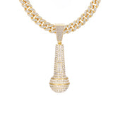 Hip Hop Iced Out Microphone Pendant Necklace Cuban Link Chain Jewelry