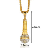 Hip Hop Microphone Pendant Necklace Iced Out Bling Stainless Steel Chain