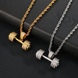 Hip Hop Iced Out Bling Rope Chain Barbell Gym Fitness Dumbbell Pendant