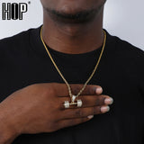 Hip Hop Iced Out Bling Rope Chain Barbell Gym Fitness Dumbbell Pendant
