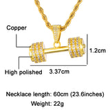 Hip Hop Iced Out Bling Rope Chain Barbell Gym Fitness Dumbbell Pendant