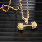 Hip Hop Iced Out Bling Rope Chain Barbell Gym Fitness Dumbbell Pendant