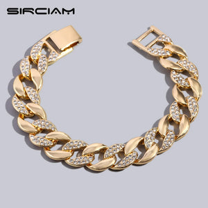 Hip Hop Cuban Link Bracelet Iced Out Rhinestones AAA Crystal