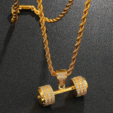 Hip Hop Iced Out Bling Rope Chain Dumbbell Hand Pendant Necklace