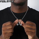 Hip Hop Iced Out Bling Rope Chain Dumbbell Hand Pendant Necklace