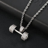 Hip Hop Iced Out Bling Rope Chain Dumbbell Hand Pendant Necklace