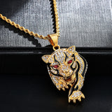 Hip Hop Bling Tiger Steel Pendant Necklace with Chains