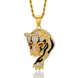 Hip Hop Bling Tiger Steel Pendant Necklace with Chains