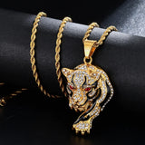 Hip Hop Bling Tiger Steel Pendant Necklace with Chains