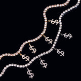 Hip Hop Crystal Dollar Sign Pendant Necklace Bling Rhinestone Chain Choker