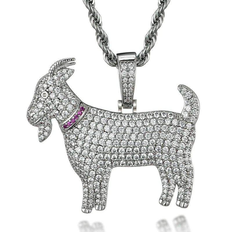 Hip Hop Iced Out CZ Goat Pendant & Necklace Combo