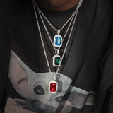 Hip Hop Zirconia Pendant Necklace Men Stainless Steel Rope Chain