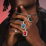 Hip Hop Zirconia Pendant Necklace Men Stainless Steel Rope Chain