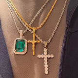 Hip Hop Zirconia Pendant Necklace Men Stainless Steel Rope Chain