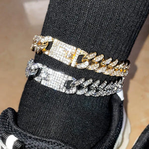 Hip Hop Rhinestone Cuban Chain Anklet Bracelet Silver Crystal Foot Jewelry