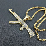 Hip Hop Iced Out AK47 Gun Pendant Necklace Stainless Steel Military Jewelry