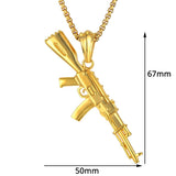 Hip Hop Iced Out AK47 Gun Pendant Necklace Stainless Steel Military Jewelry
