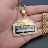 Hip Hop Iced Out Last Supper Pendant Stainless Steel Cross Necklace