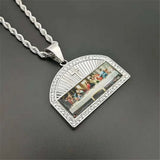 Hip Hop Iced Out Last Supper Pendant Stainless Steel Cross Necklace