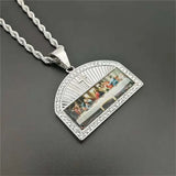 Hip Hop Iced Out Last Supper Pendant Stainless Steel Cross Necklace