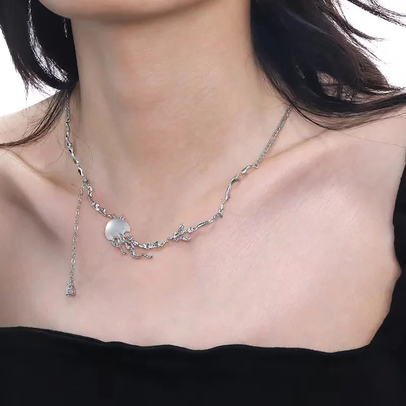 Y2K Jellyfish Tassel Chain Necklace Vintage Choker Jewelry