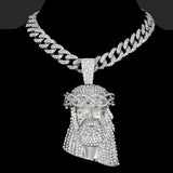 Hip Hop Jesus Pendant Cuban Chain Necklace Men Ice Out Shining Crystal