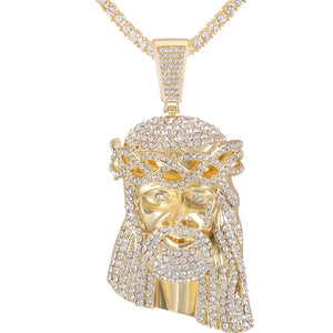 Hip Hop Jesus Pendant Cuban Chain Necklace Men Ice Out Shining Crystal