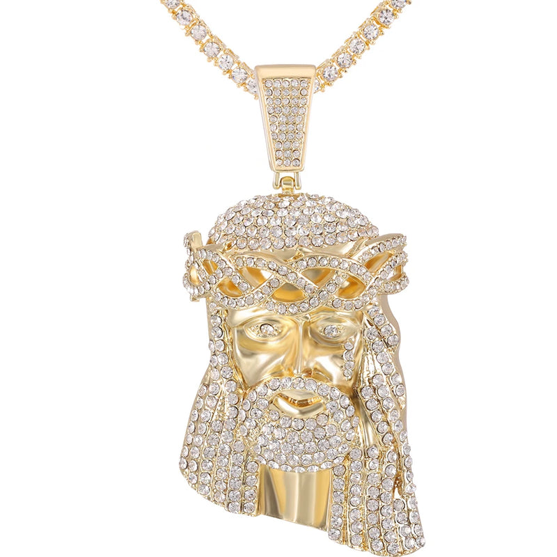 Hip Hop Jesus Pendant Cuban Chain Necklace Men Ice Out Shining Crystal
