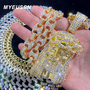 Hip Hop Jesus Pendant Cuban Chain Necklace Men Ice Out Shining Crystal