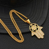 Hip Hop Star Of David Hasma Hand Pendant Necklace Stainless Steel Chain