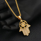 Hip Hop Star Of David Hasma Hand Pendant Necklace Stainless Steel Chain