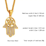 Hip Hop Star Of David Hasma Hand Pendant Necklace Stainless Steel Chain