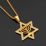 Hip Hop Star Of David Hasma Hand Pendant Necklace Stainless Steel Chain