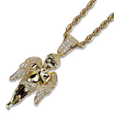 Mens Iced Out Zircon Angel Pendant Necklace