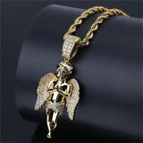Mens Iced Out Zircon Angel Pendant Necklace