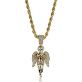 Mens Iced Out Zircon Angel Pendant Necklace