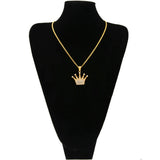 Hip Hop King Crown Pendant Necklace Stainless Steel Iced Out Rhinestone Charm