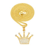 Hip Hop King Crown Pendant Necklace Stainless Steel Iced Out Rhinestone Charm