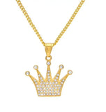 Hip Hop King Crown Pendant Necklace Stainless Steel Iced Out Rhinestone Charm