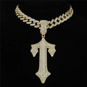 Hip Hop Cross Sword Necklace with 13mm Cuban Chain Rapper Pendant