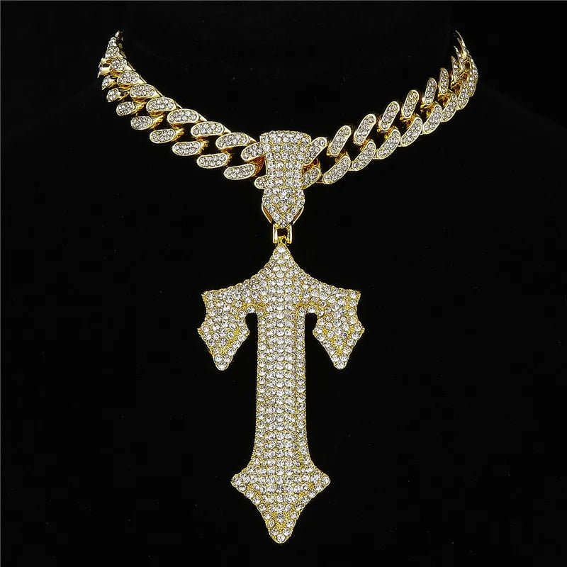 Hip Hop Cross Sword Necklace with 13mm Cuban Chain Rapper Pendant