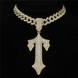 Hip Hop Cross Sword Necklace with 13mm Cuban Chain Rapper Pendant