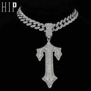 Hip Hop Cross Sword Necklace with 13mm Cuban Chain Rapper Pendant